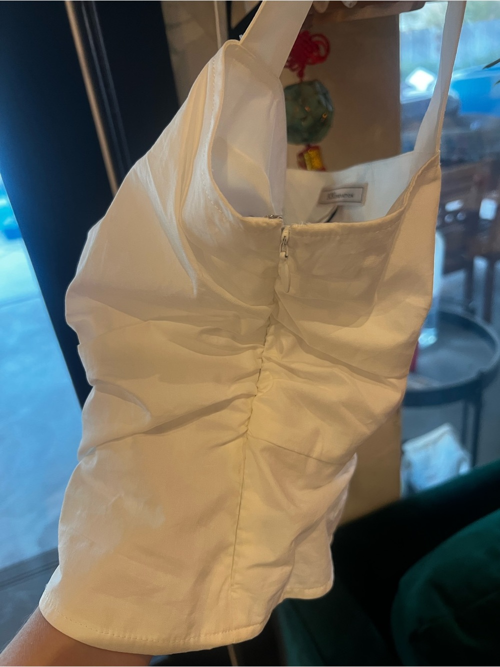 BCBGeneration White Button-Front Ruching Crop Top - Picture 5 of 5